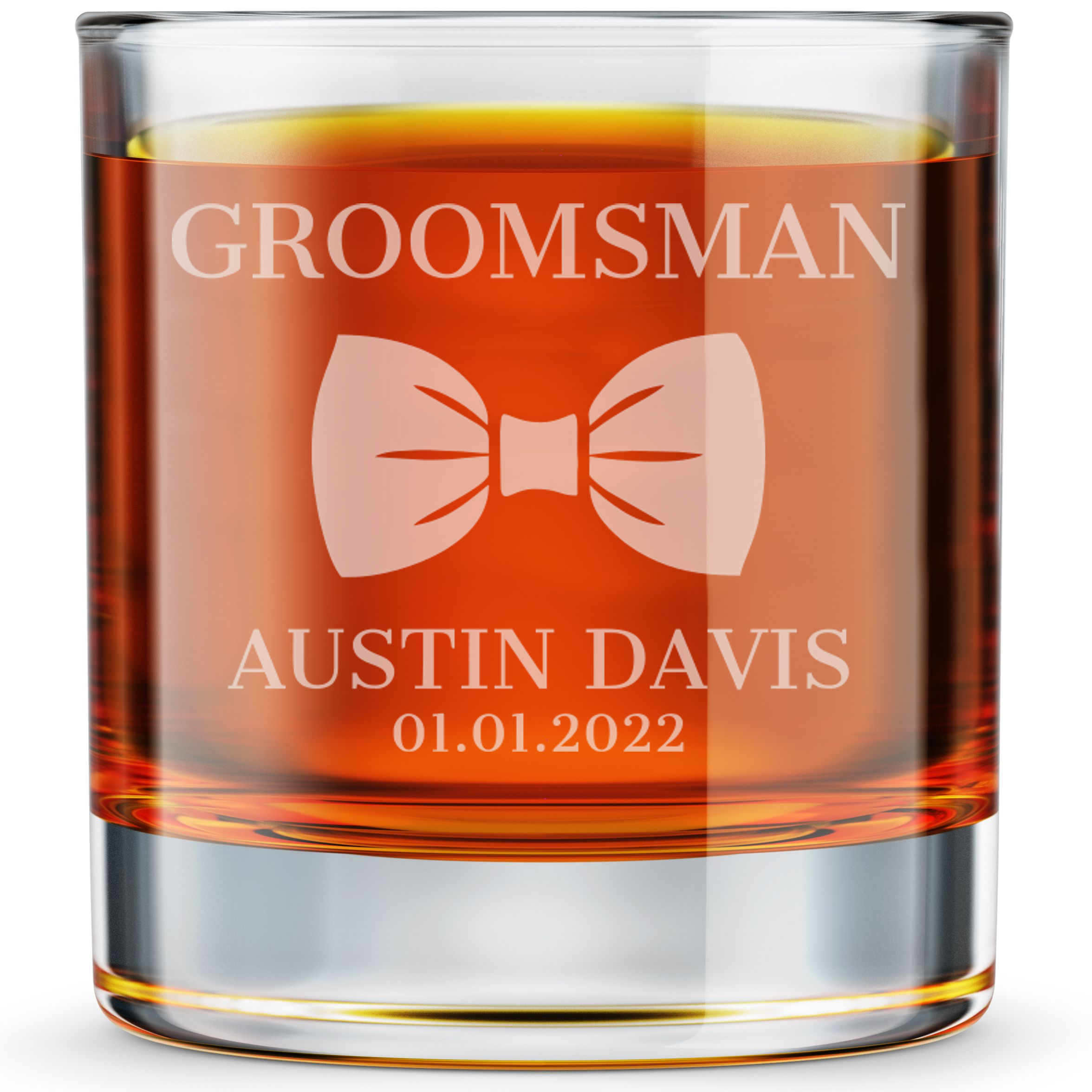 Personalized  Whiskey Glass for Groomsmen Custom Engraved Old Fashioned Glass 11 oz