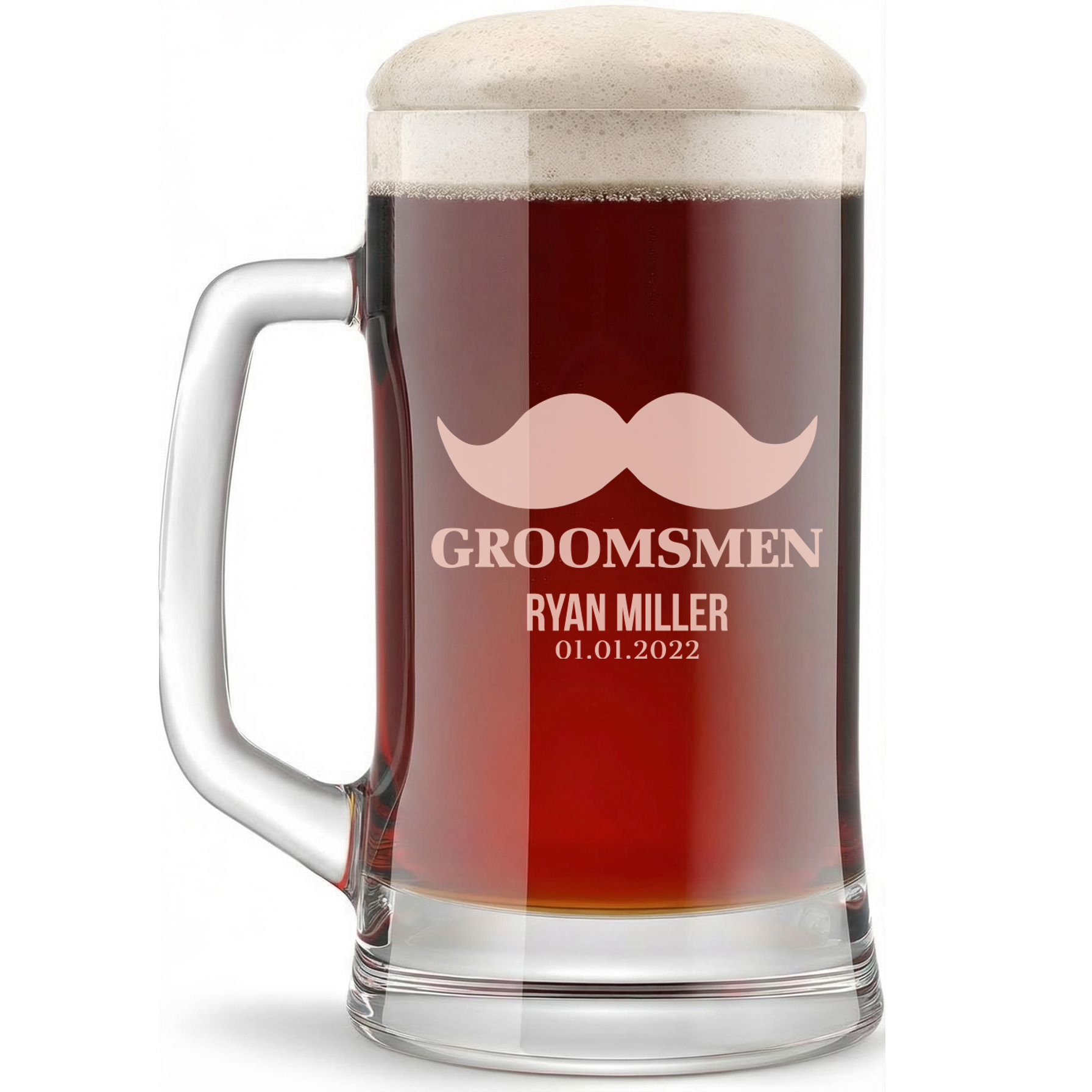 Personalized Beer Mug for Groomsmen Custom Engraved 16 oz Glass Beer Mug