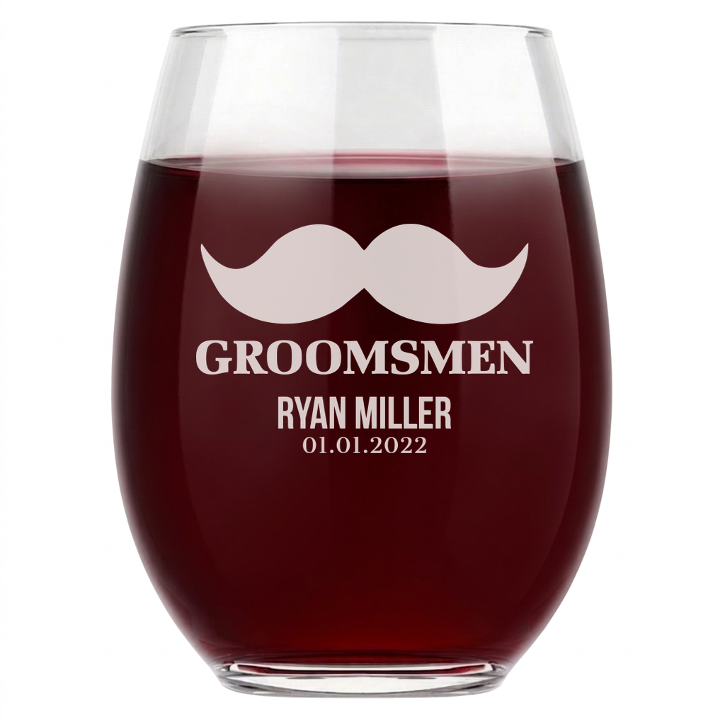 Personalized Wine Glass for Groomsmen Custom Engraved 15 oz Stemless Wine Glass