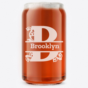 Personalized 1 Letter Monogram Beer Can Custom Engraved 16 oz Beer Can Glass