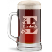Personalized 1 Letter Monogram Beer Mug Custom Engraved 16 oz Glass Beer Mug