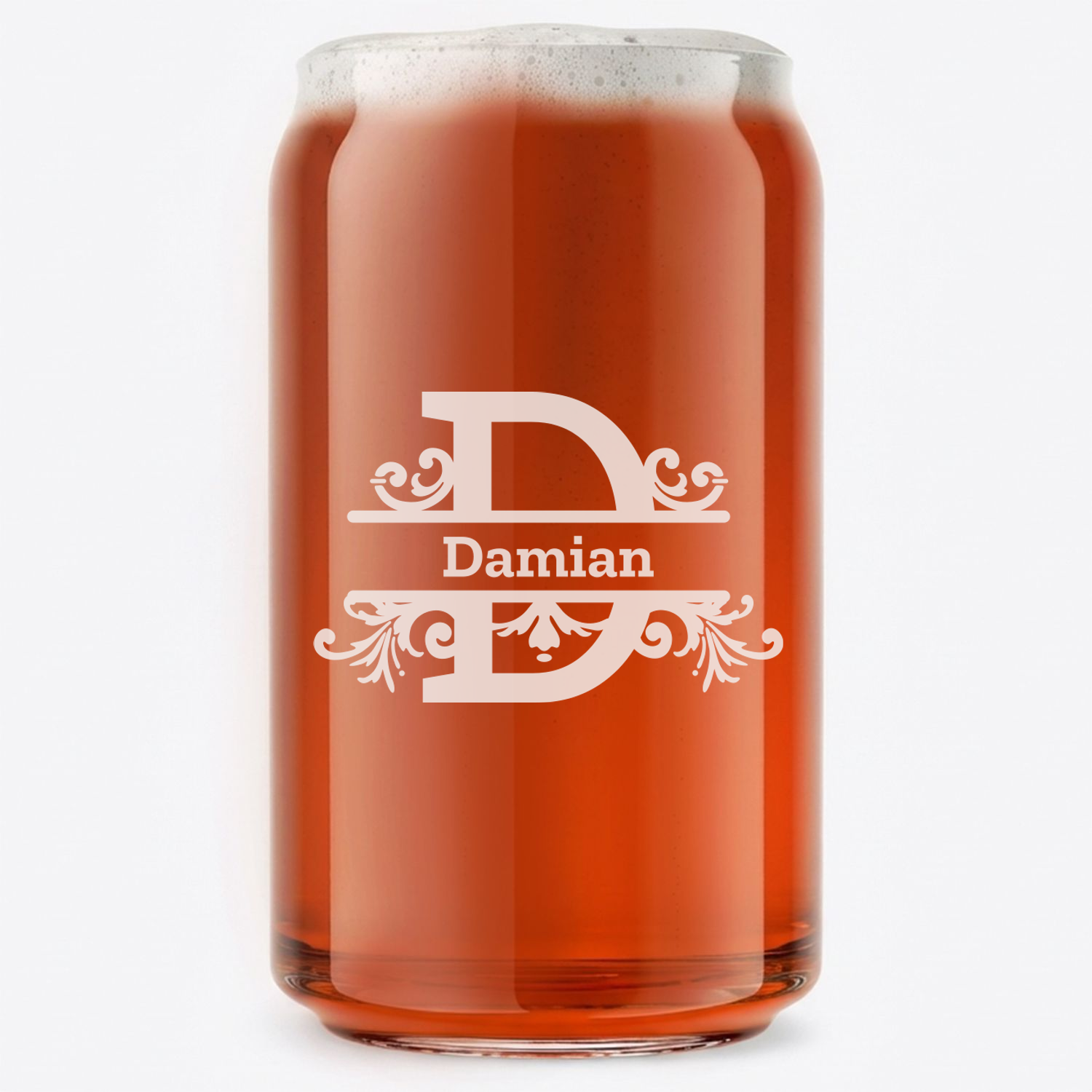 Personalized 1 Letter Monogram Beer Can Custom Engraved 16 oz Beer Can Glass