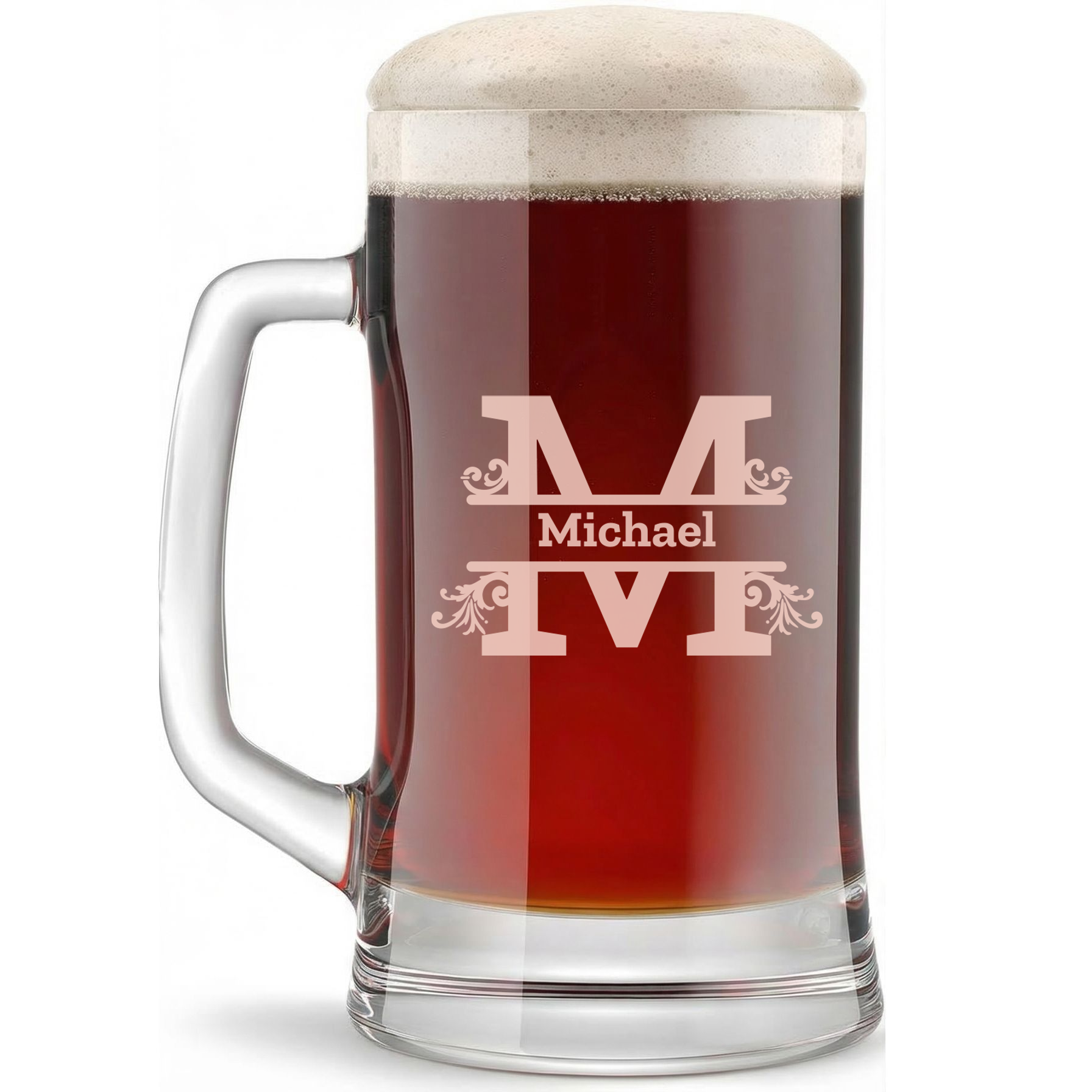 Personalized 1 Letter Monogram Beer Mug Custom Engraved 16 oz Glass Beer Mug