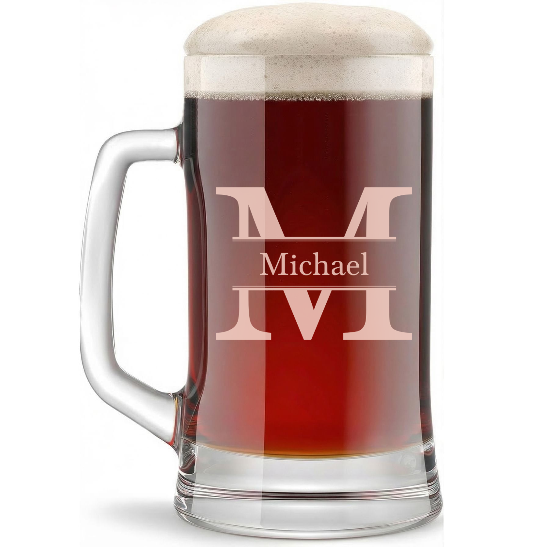 Personalized 1 Letter Monogram Beer Mug Custom Engraved 16 oz Glass Beer Mug
