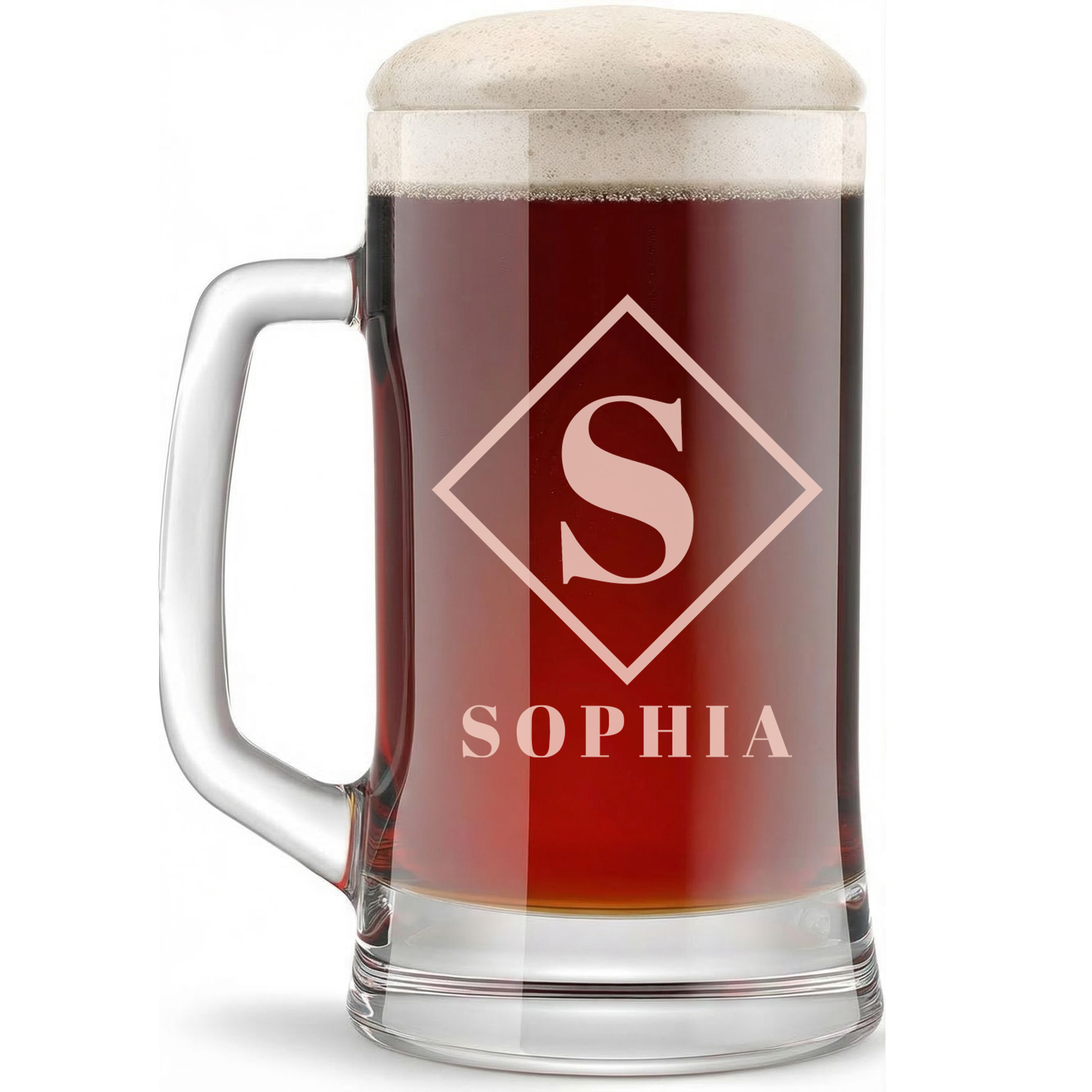 Personalized 1 Letter Monogram Beer Mug Custom Engraved 16 oz Glass Beer Mug