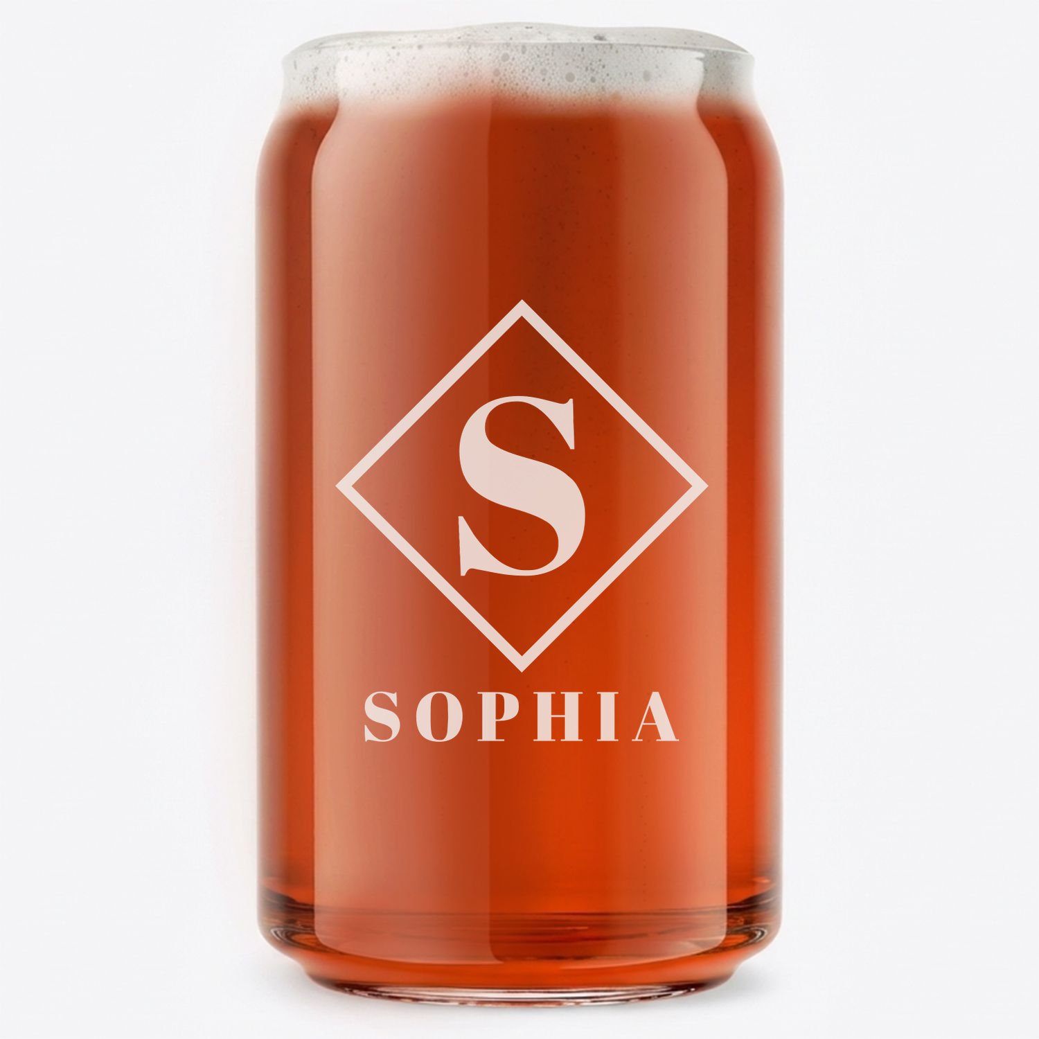Personalized 1 Letter Monogram Beer Can Custom Engraved 16 oz Beer Can Glass