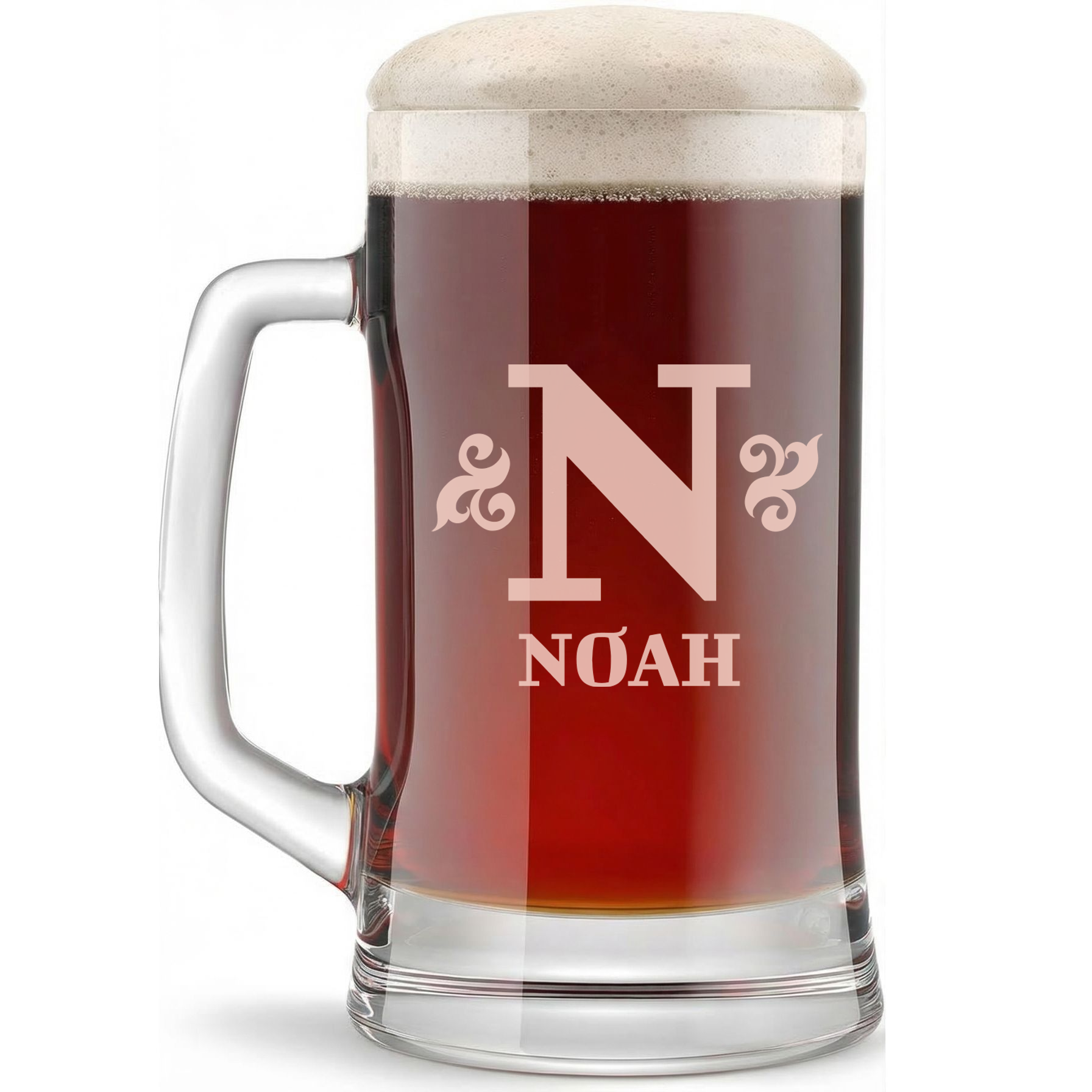 Personalized 1 Letter Monogram Beer Mug Custom Engraved 16 oz Glass Beer Mug