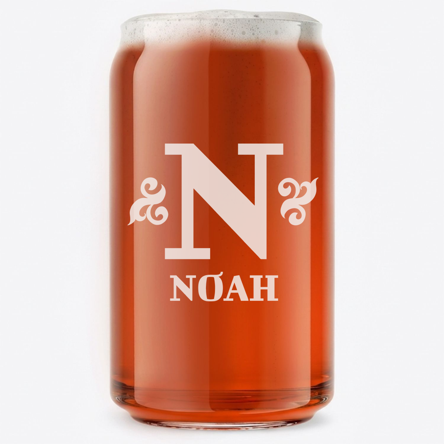 Personalized 1 Letter Monogram Beer Can Custom Engraved 16 oz Beer Can Glass