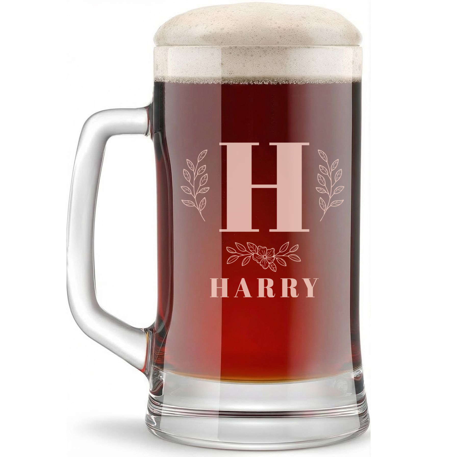 Personalized 1 Letter with Name Monogram Beer Mug Custom Engraved 16 oz Glass Beer Mug
