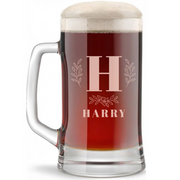 Personalized 1 Letter with Name Monogram Beer Mug Custom Engraved 16 oz Glass Beer Mug