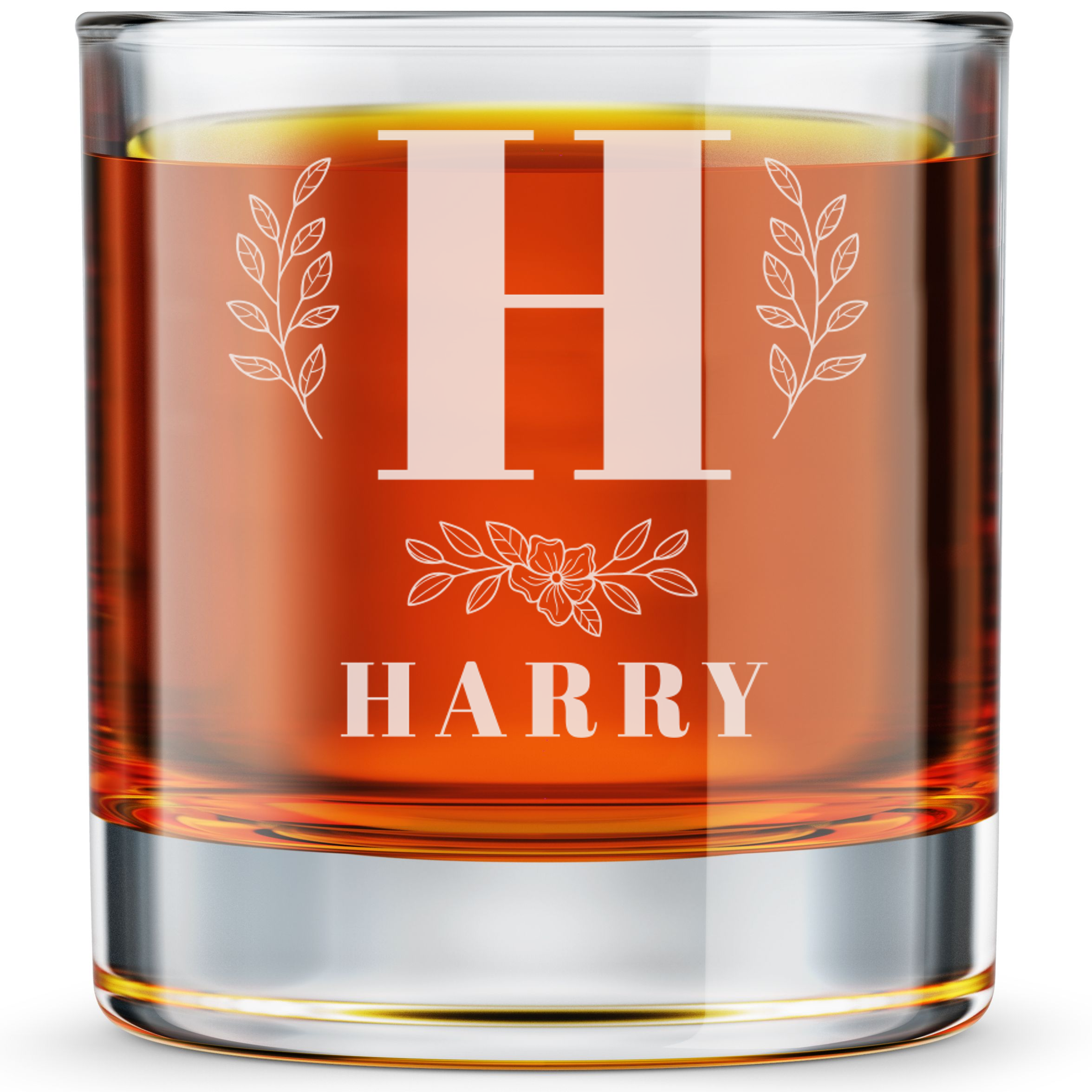 Personalized 1 Letter with Name Monogram Whiskey Glass Custom Engraved Old Fashioned Glass 11 oz