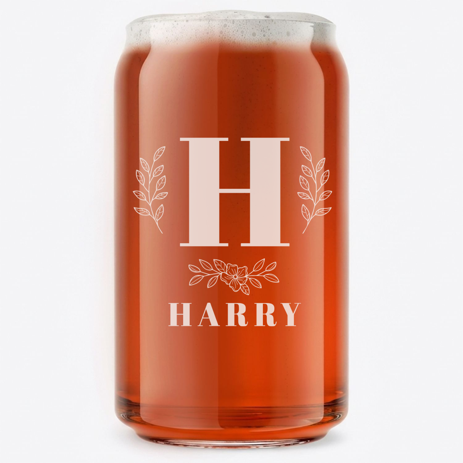 Personalized 1 Letter with Name Monogram Beer Can Custom Engraved 16 oz Beer Can Glass