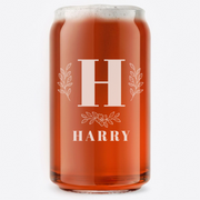 Personalized 1 Letter with Name Monogram Beer Can Custom Engraved 16 oz Beer Can Glass