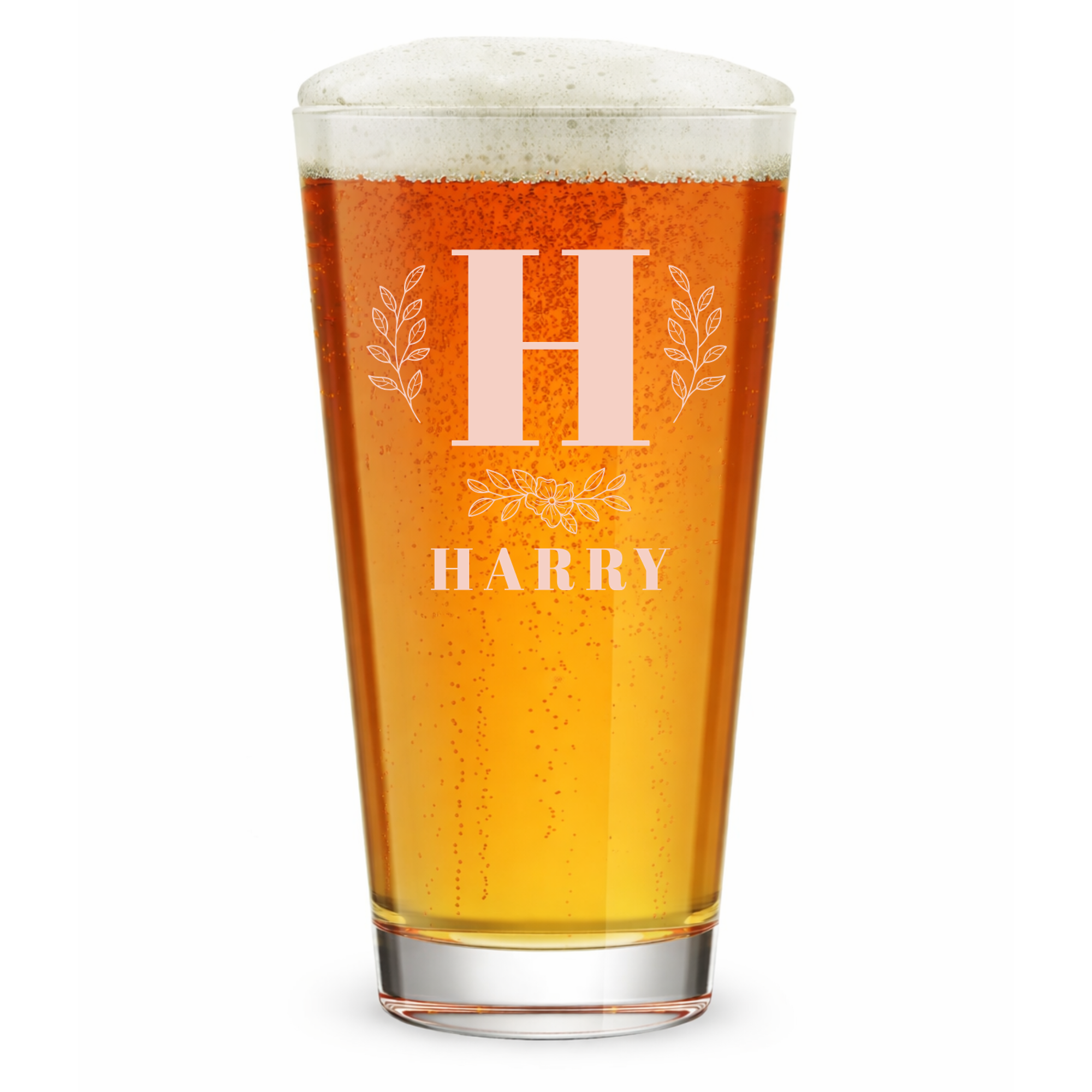 Personalized 1 Letter with Name Monogram Pint Glass Custom Engraved 16 oz Tall Pint Glass