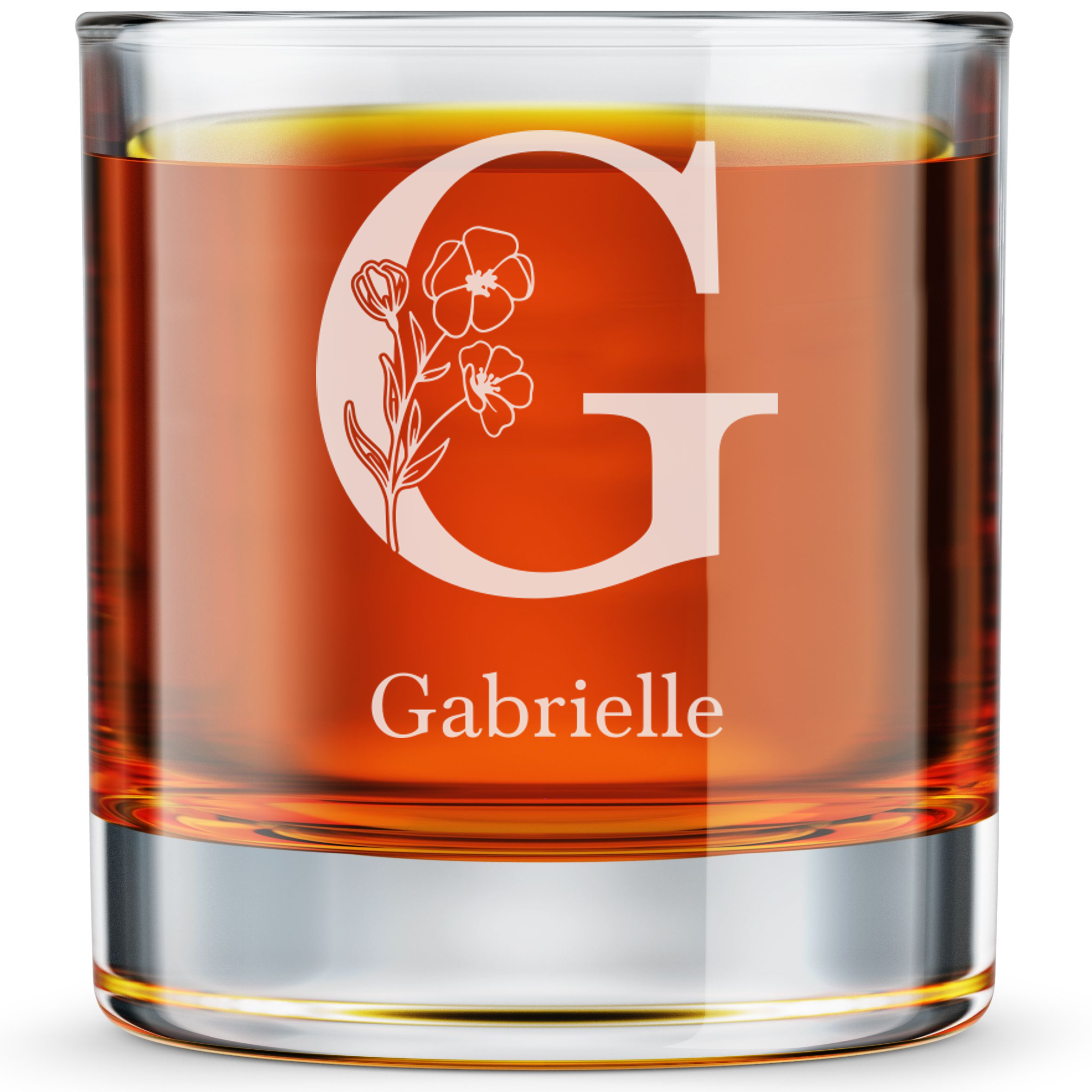 Personalized 1 Letter with Name Monogram Whiskey Glass Custom Engraved Old Fashioned Glass 11 oz