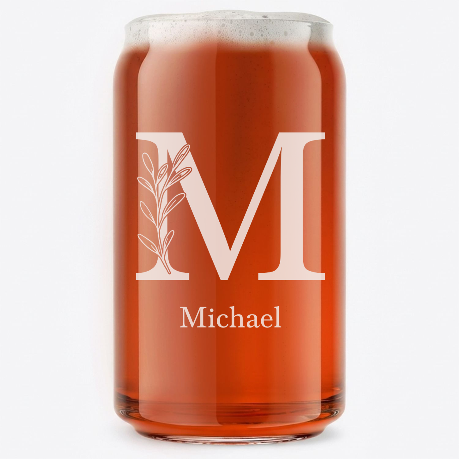 Personalized 1 Letter with Name Monogram Beer Can Custom Engraved 16 oz Beer Can Glass