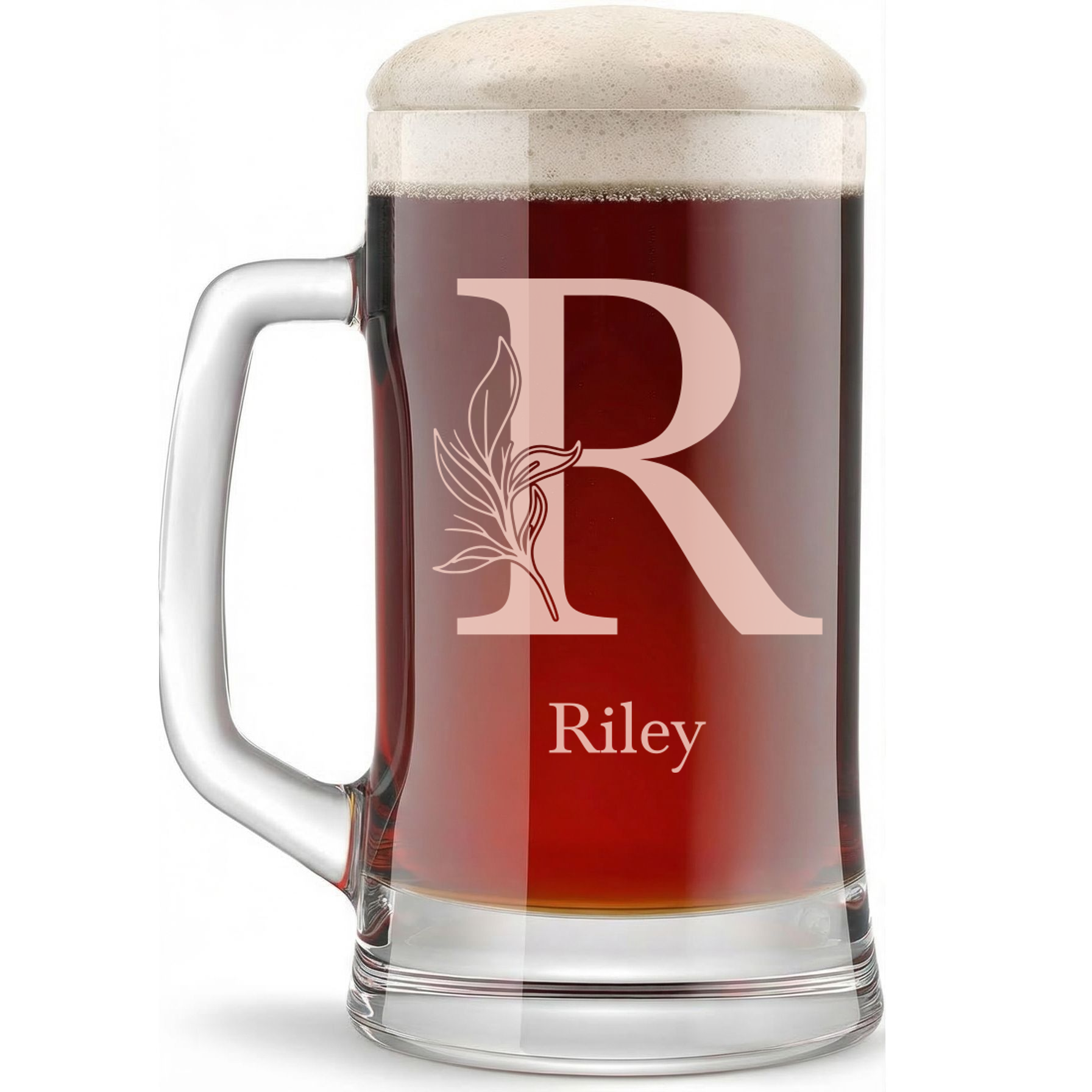 Personalized 1 Letter with Name Monogram Beer Mug Custom Engraved 16 oz Glass Beer Mug