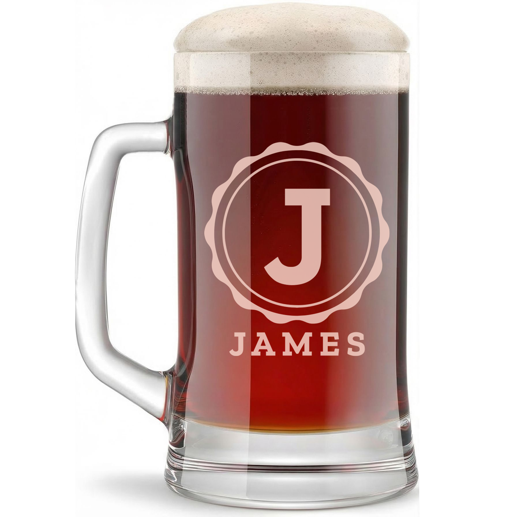 Personalized 1 Letter with Name Monogram Beer Mug Custom Engraved 16 oz Glass Beer Mug