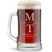 Personalized Wedding Themed Beer Mug Custom Engraved 16 oz Glass Beer Mug