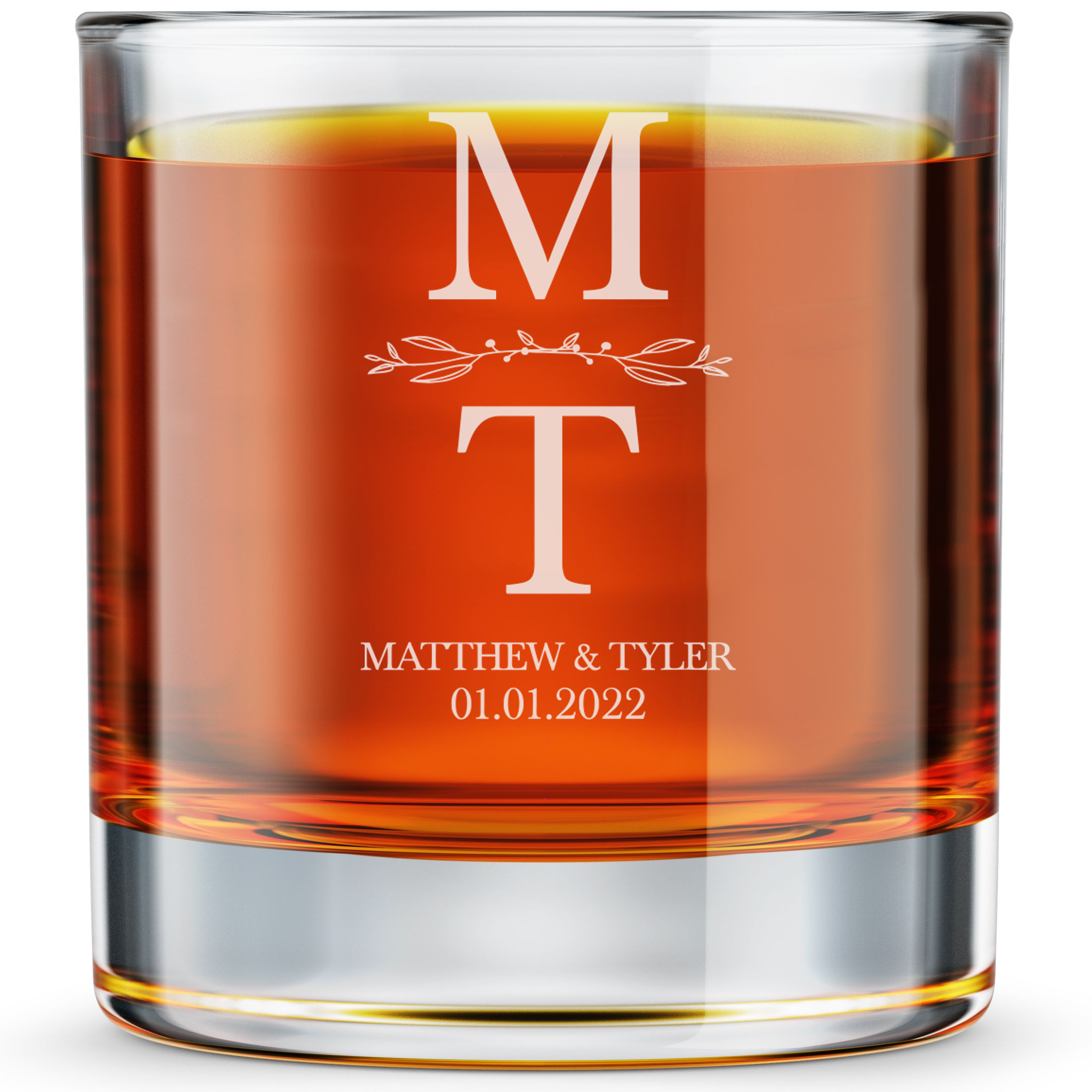 Personalized  Wedding Themed Whiskey Glass Custom Engraved Old Fashioned Glass 11 oz