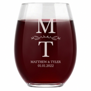 Personalized Wedding Themed Wine Glass Custom Engraved 15 oz Stemless Wine Glass