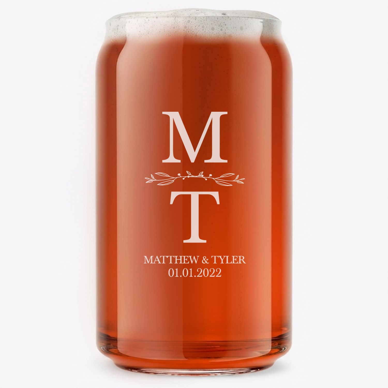 Personalized Wedding Themed Beer Can Custom Engraved 16 oz Beer Can Glass