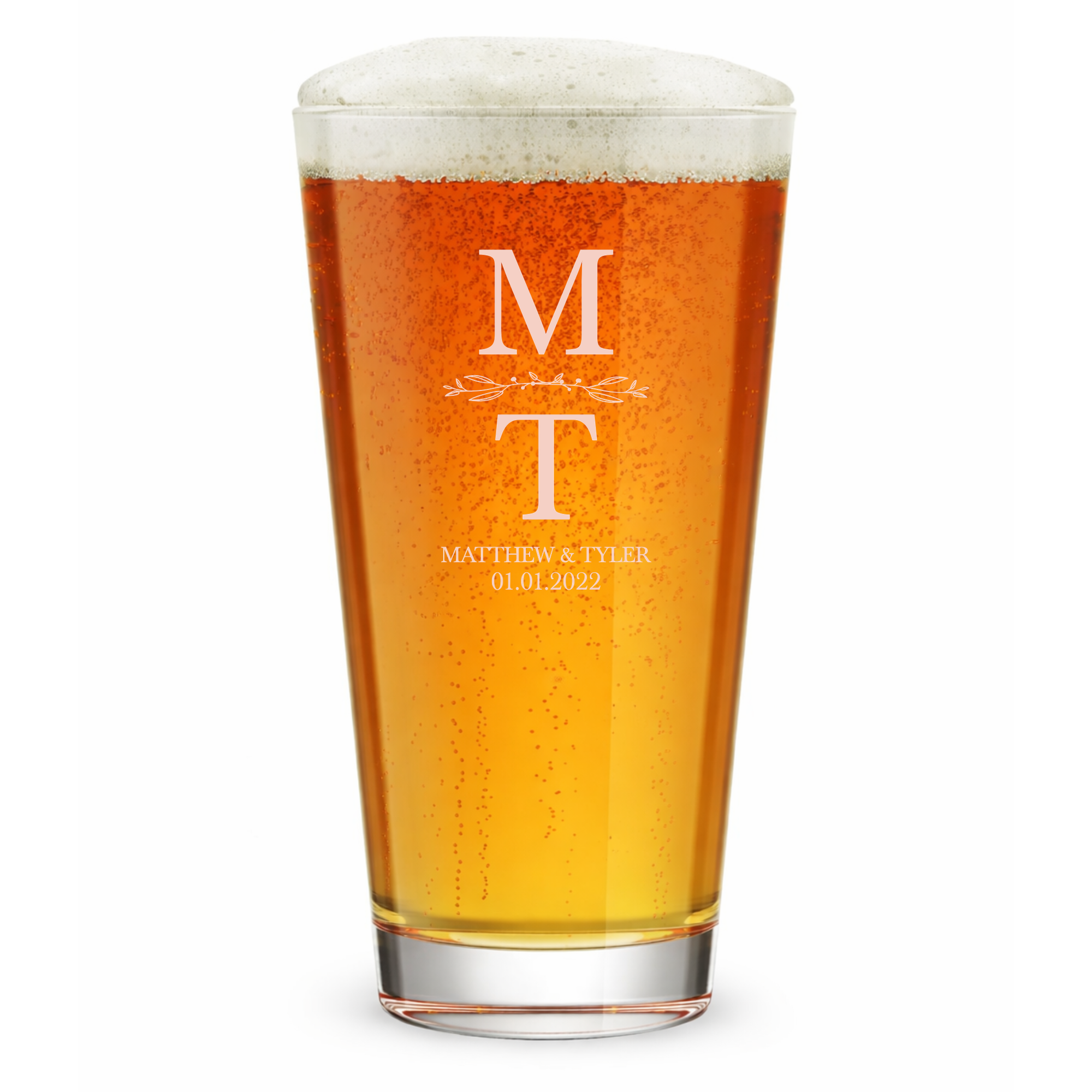 Personalized Wedding Themed Pint Glass Custom Engraved 16 oz Tall Pint Glass