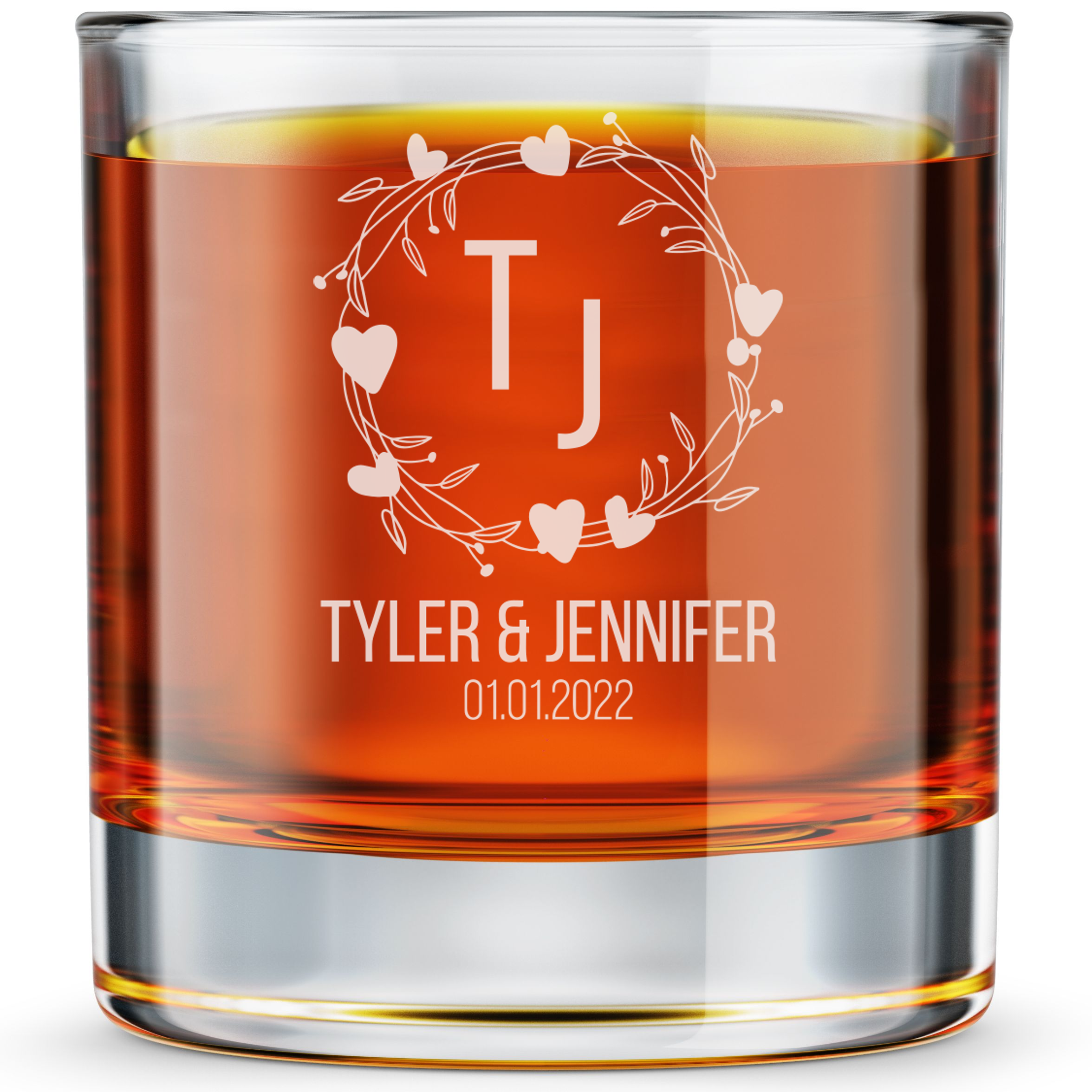 Personalized  Wedding Themed Whiskey Glass Custom Engraved Old Fashioned Glass 11 oz