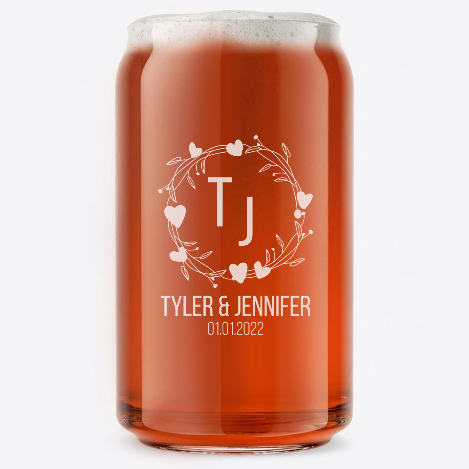 Personalized Wedding Themed Beer Can Custom Engraved 16 oz Beer Can Glass