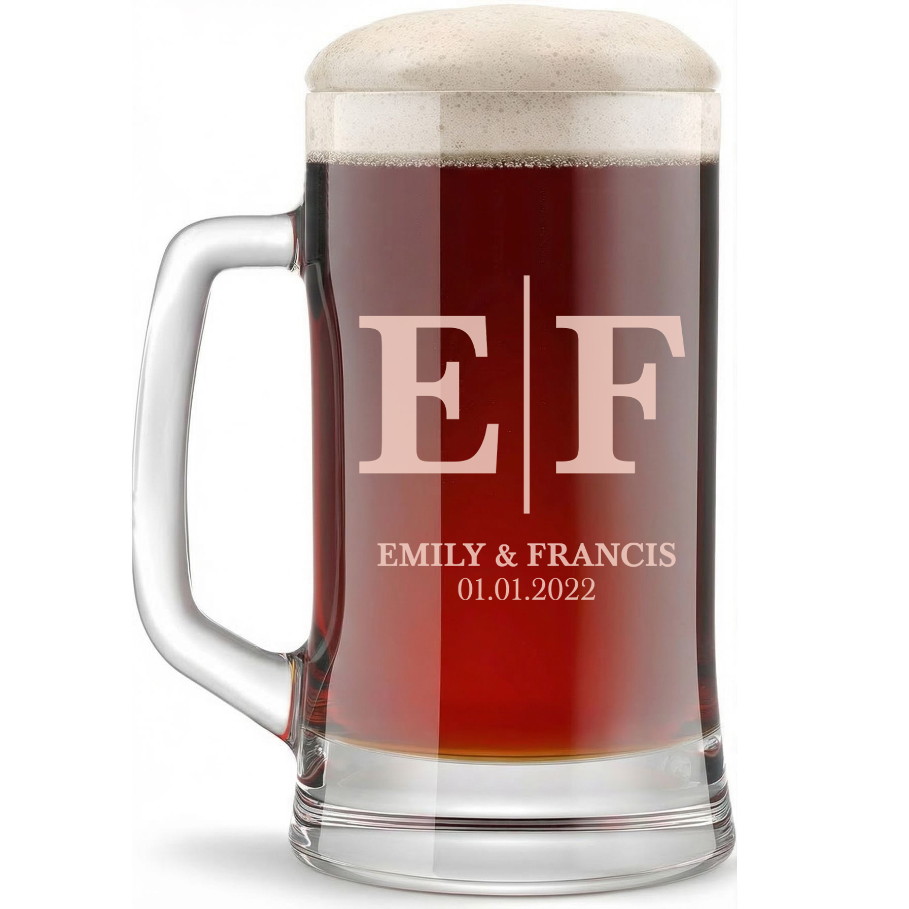Personalized Wedding Themed Beer Mug Custom Engraved 16 oz Glass Beer Mug