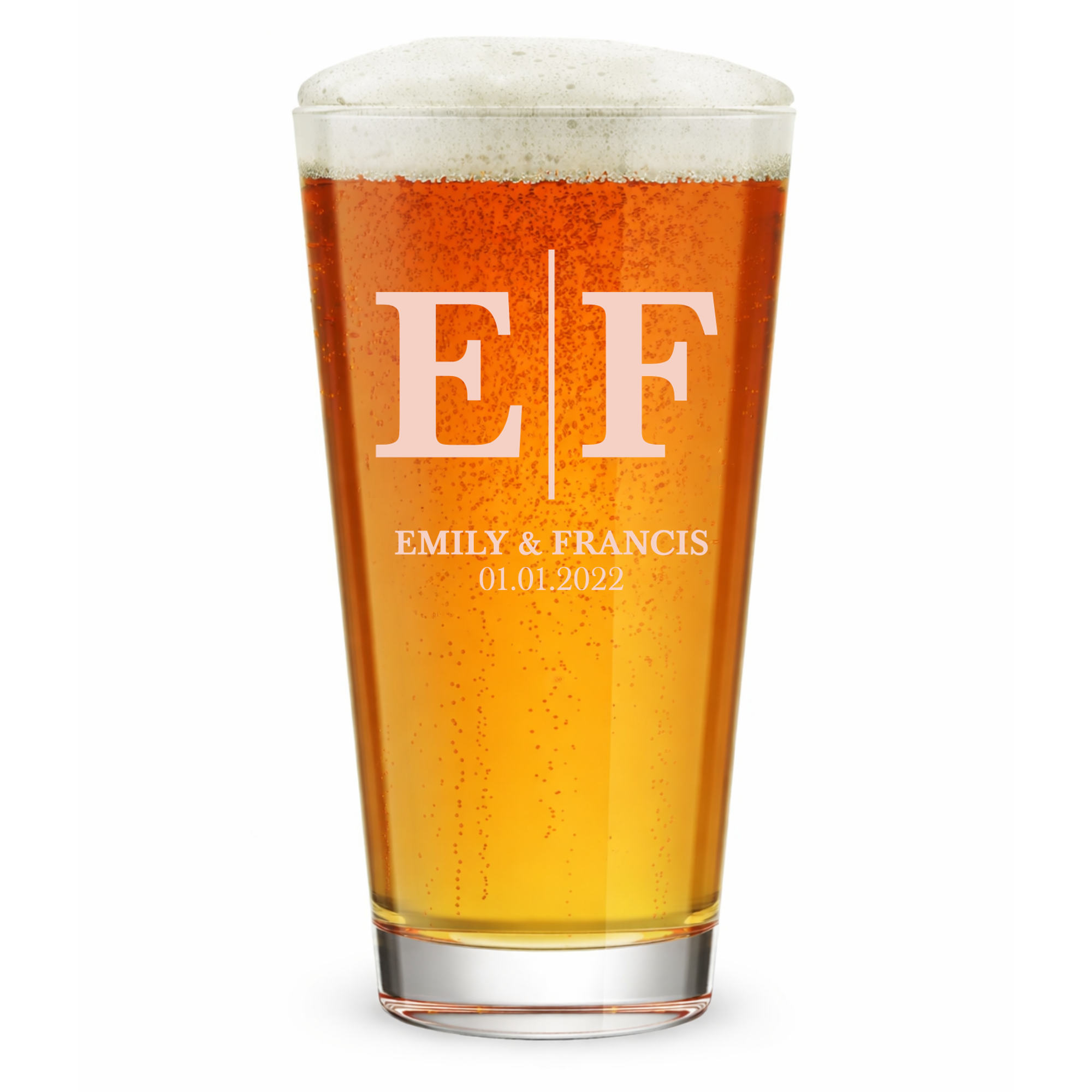 Personalized Wedding Themed Pint Glass Custom Engraved 16 oz Tall Pint Glass