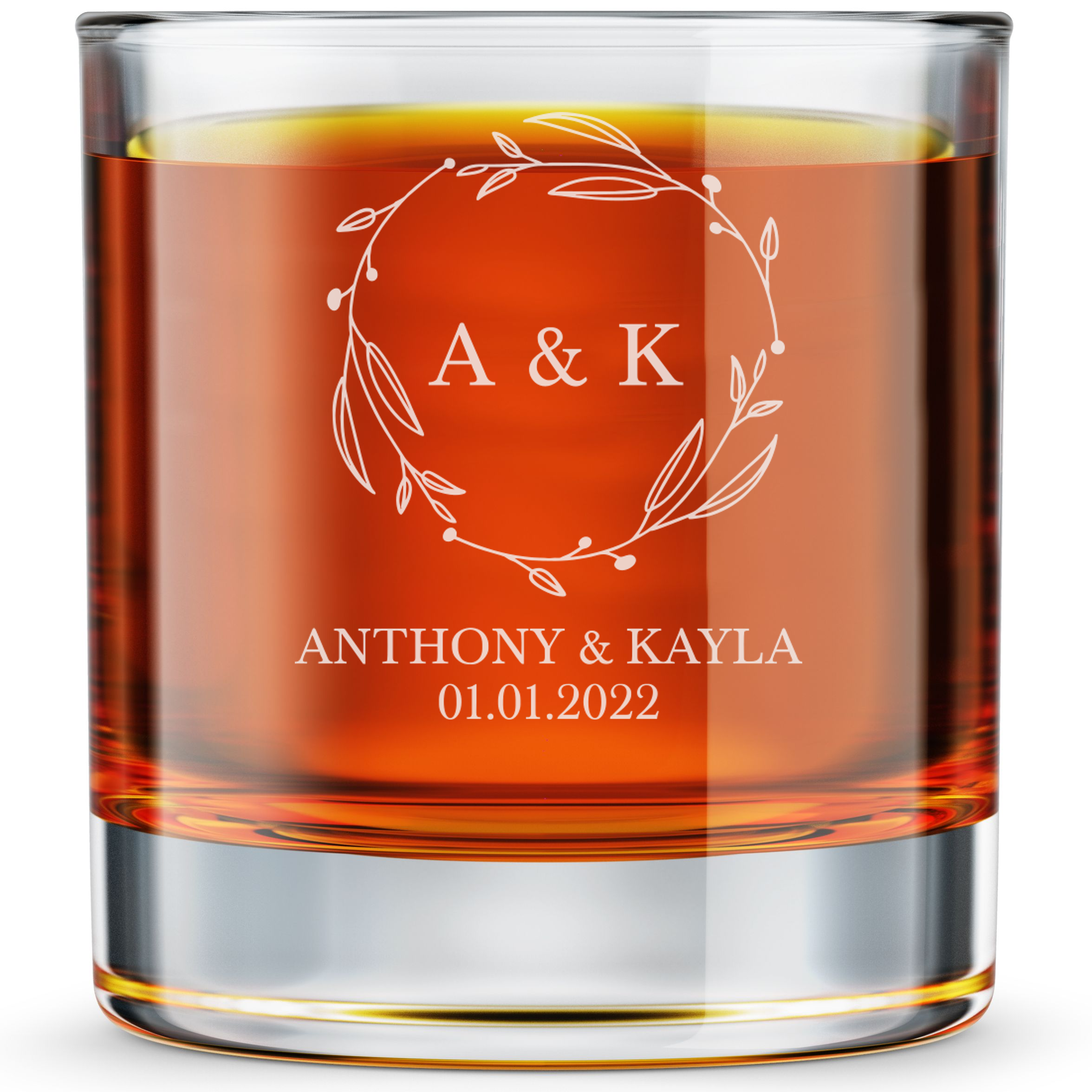 Personalized  Wedding Themed Whiskey Glass Custom Engraved Old Fashioned Glass 11 oz