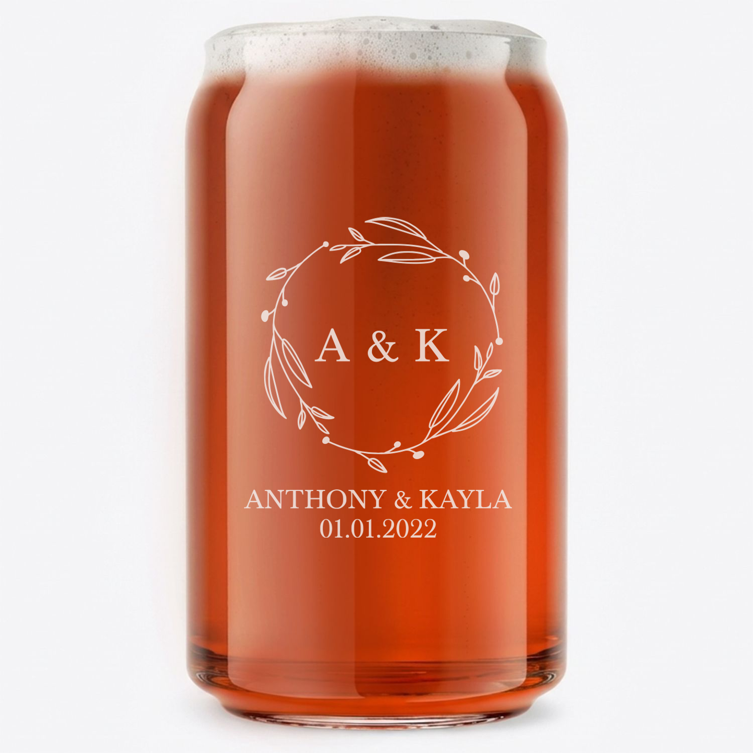 Personalized Wedding Themed Beer Can Custom Engraved 16 oz Beer Can Glass