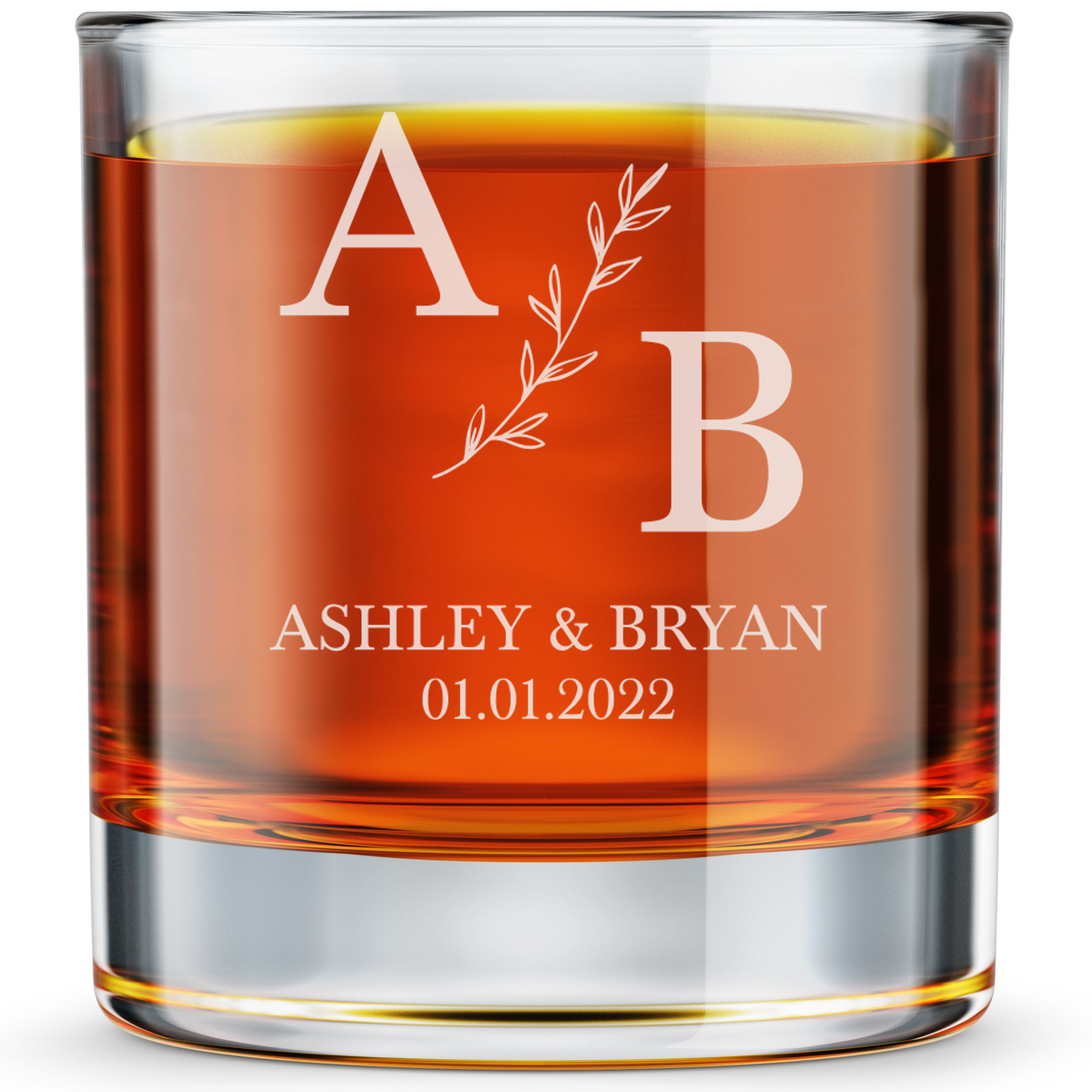 Personalized  Wedding Themed Whiskey Glass Custom Engraved Old Fashioned Glass 11 oz