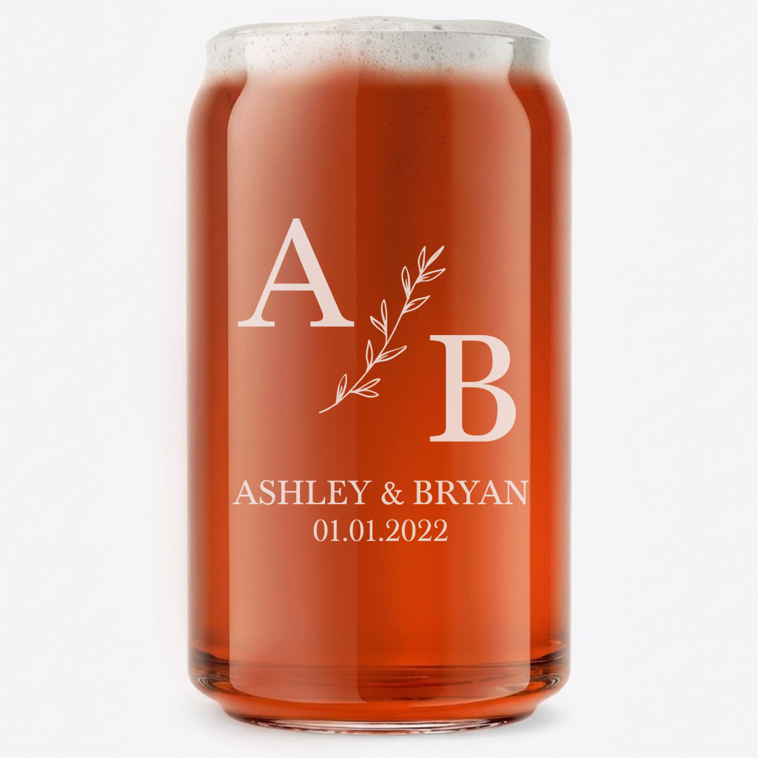 Personalized Wedding Themed Beer Can Custom Engraved 16 oz Beer Can Glass