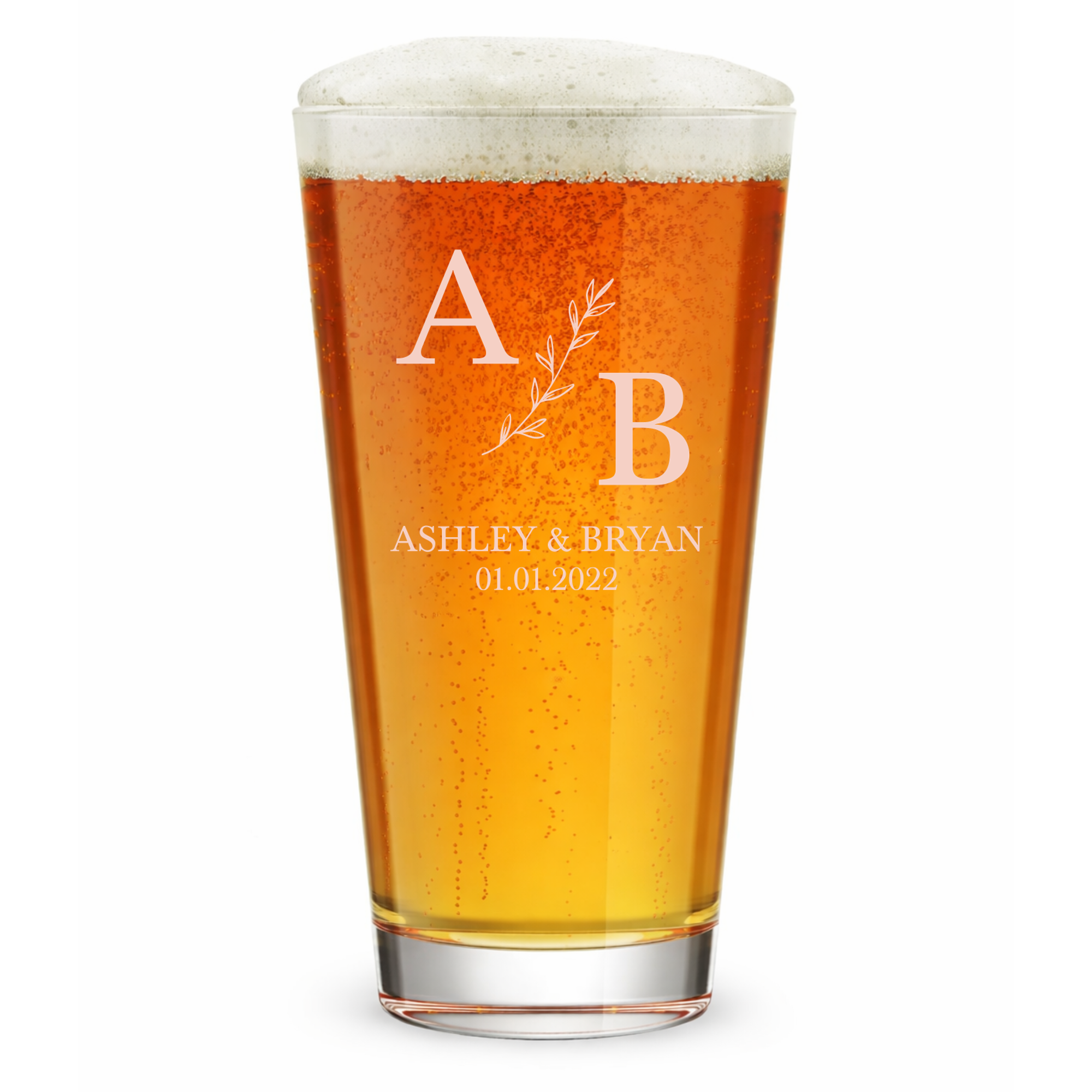 Personalized Wedding Themed Pint Glass Custom Engraved 16 oz Tall Pint Glass