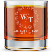 Personalized  Wedding Themed Whiskey Glass with Names Custom Engraved Old Fashioned Glass 11 oz