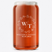 Personalized Wedding Themed Beer Can with Names Custom Engraved 16 oz Beer Can Glass