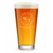Personalized Wedding Themed Pint Glass with Names Custom Engraved 16 oz Tall Pint Glass