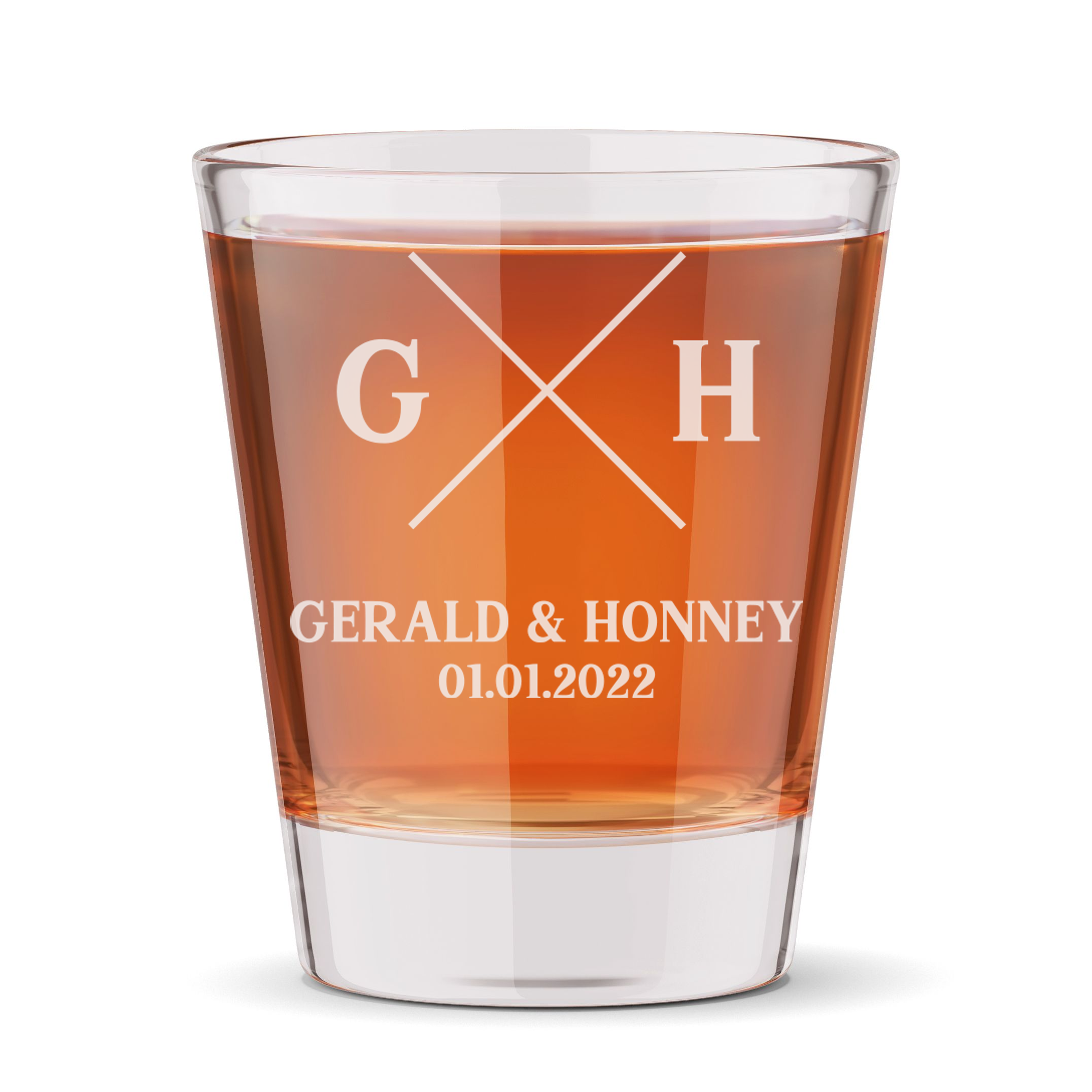 Personalized Wedding Themed Shot Glass with Names Custom Engraved 1.5 oz Shot Glass