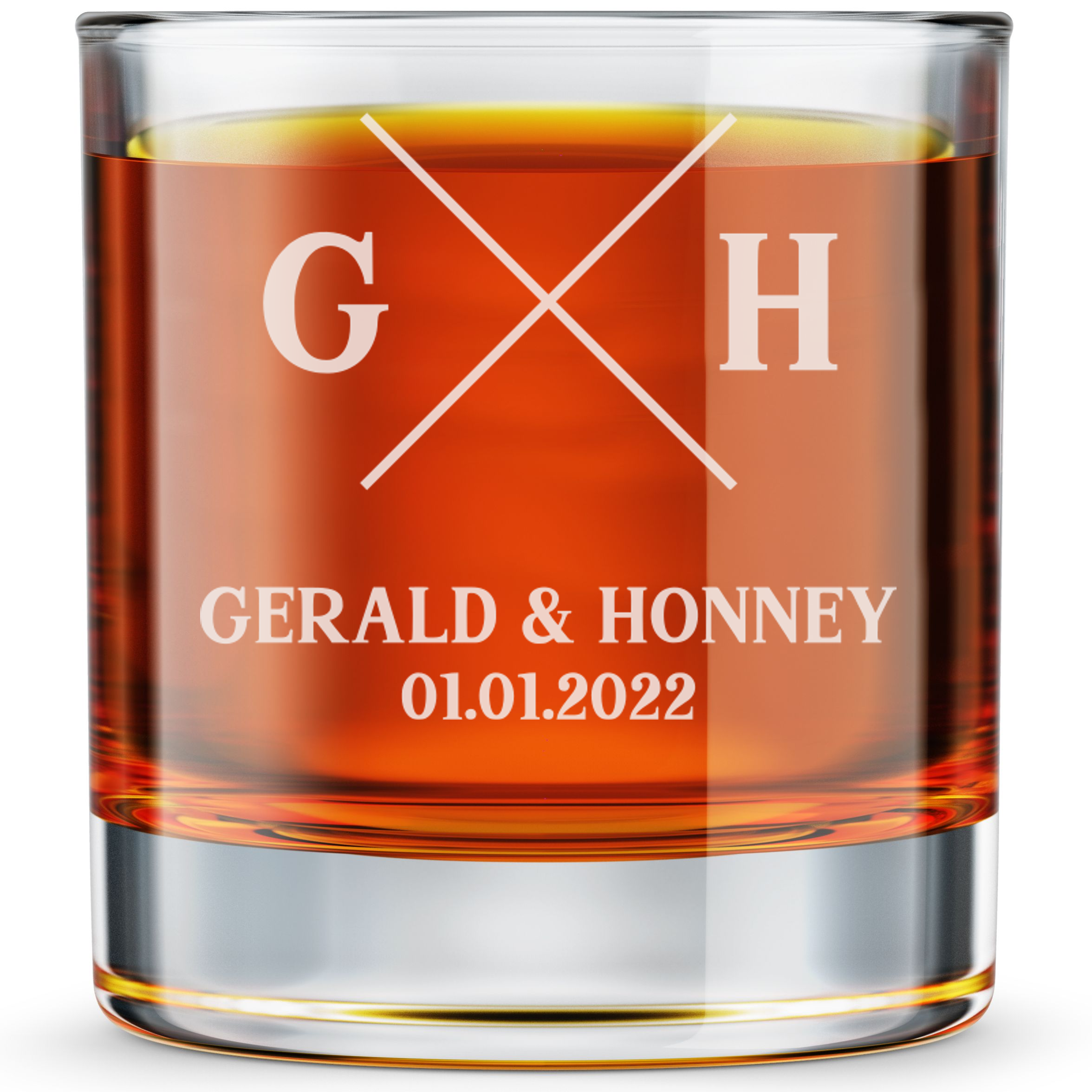 Personalized  Wedding Themed Whiskey Glass with Names Custom Engraved Old Fashioned Glass 11 oz