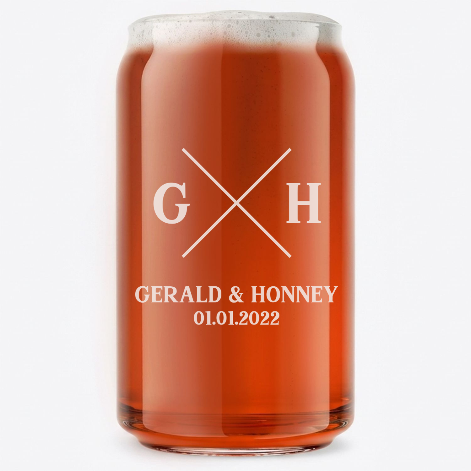 Personalized Wedding Themed Beer Can with Names Custom Engraved 16 oz Beer Can Glass
