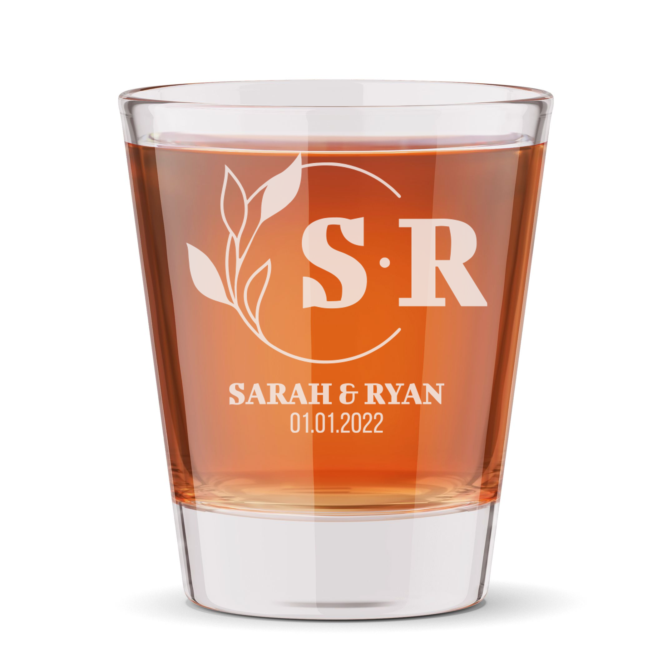 Personalized Wedding Themed Shot Glass with Names Custom Engraved 1.5 oz Shot Glass