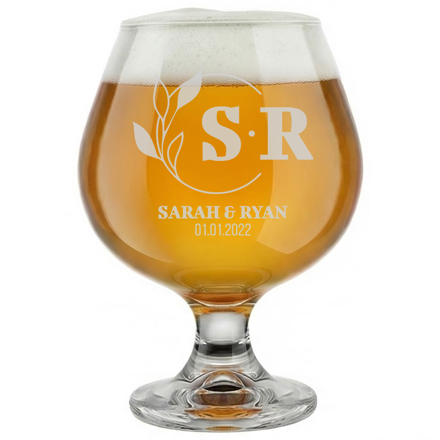 Personalized Wedding Themed Snifter with Names Custom Engraved 9 oz Snifter Glass