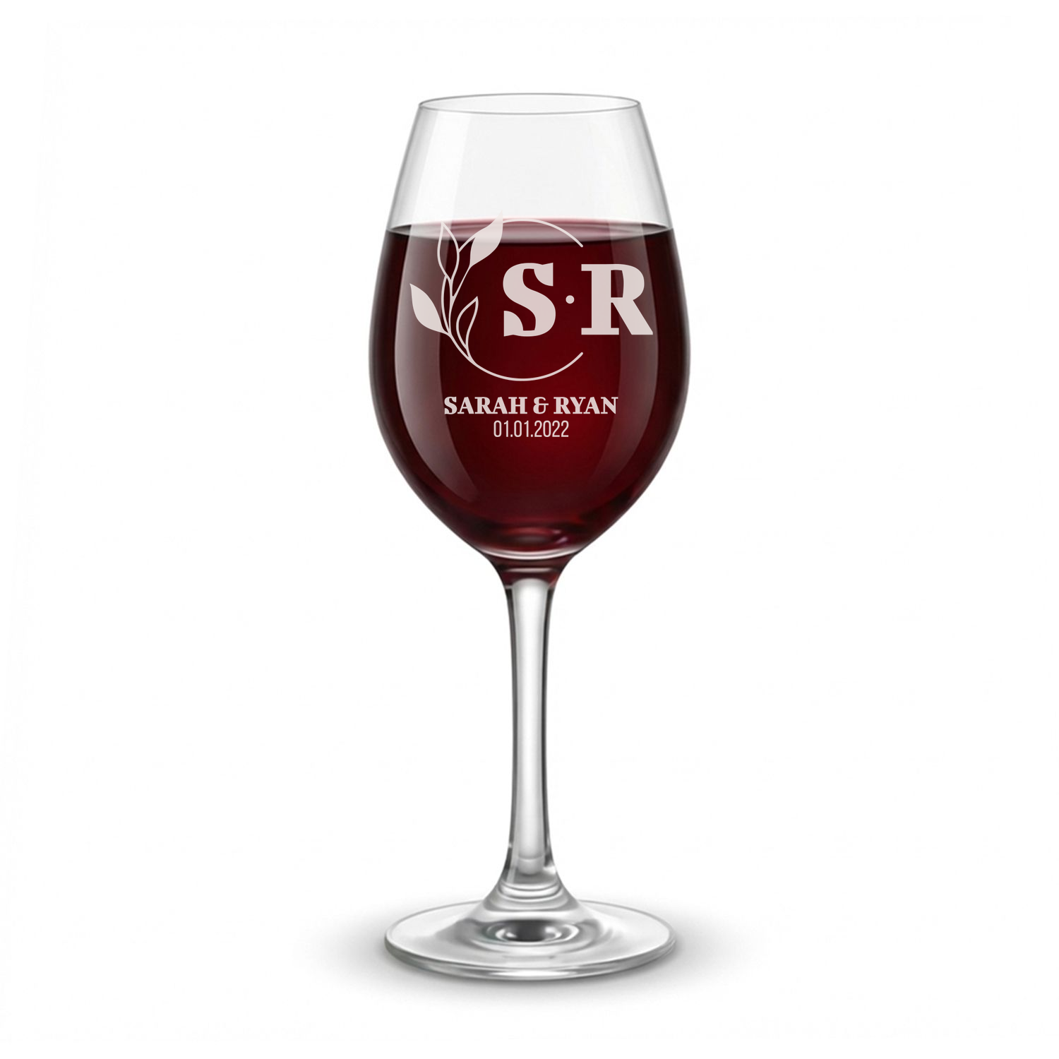 Personalized Wedding Themed Wine Glass with Names Custom Engraved 13 oz Wine Glass