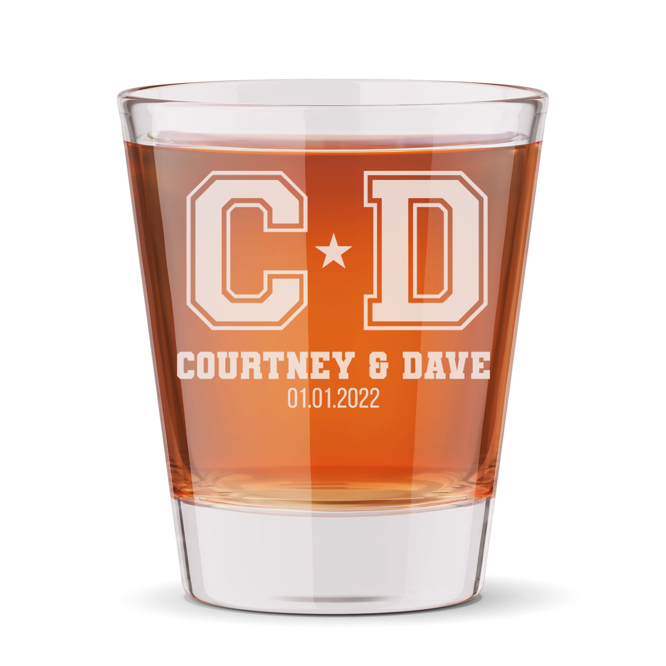 Personalized Wedding Themed Shot Glass with Names Custom Engraved 1.5 oz Shot Glass