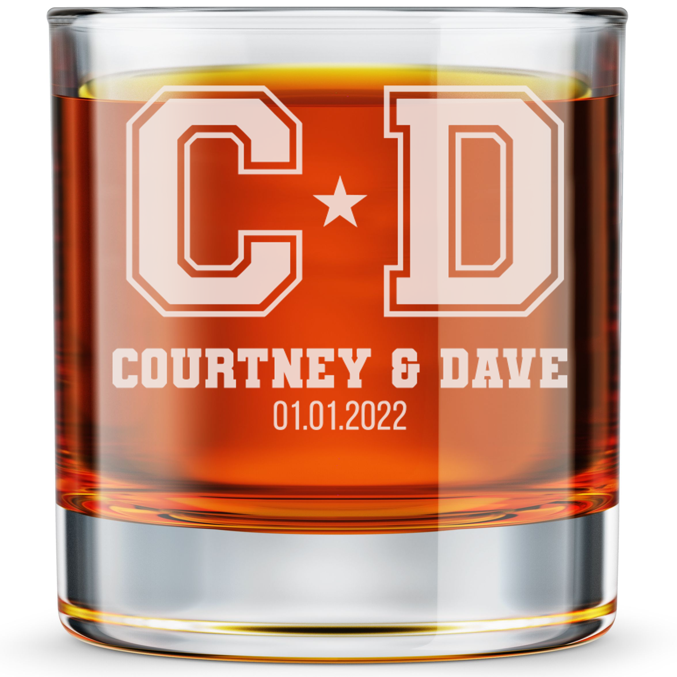 Personalized  Wedding Themed Whiskey Glass with Names Custom Engraved Old Fashioned Glass 11 oz