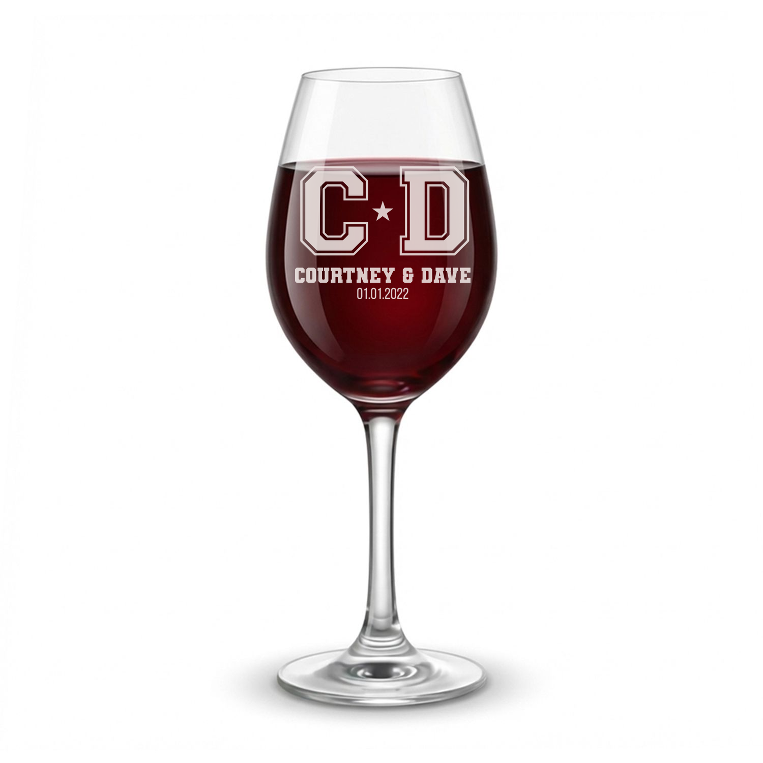 Personalized Wedding Themed Wine Glass with Names Custom Engraved 13 oz Wine Glass