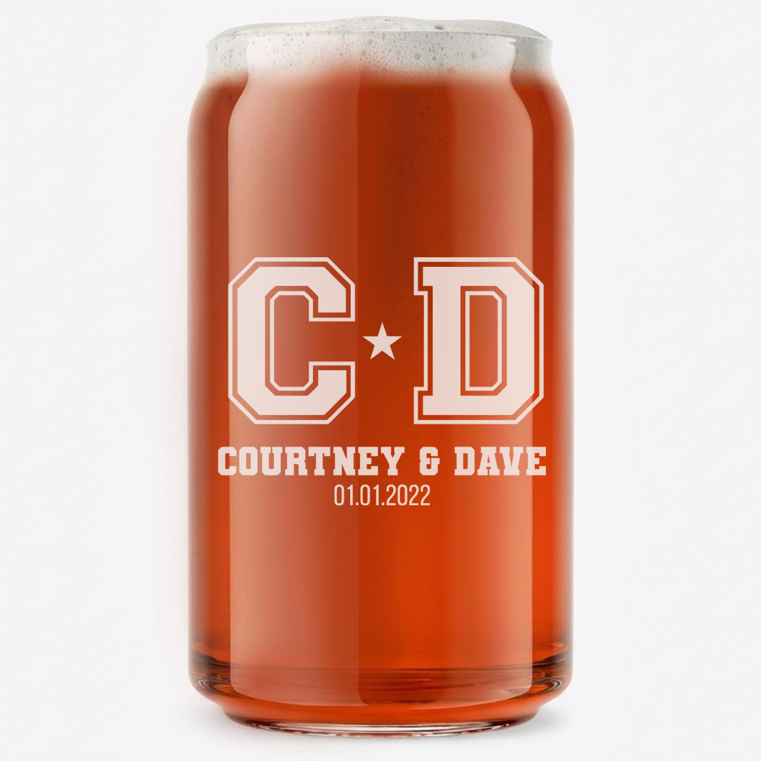 Personalized Wedding Themed Beer Can with Names Custom Engraved 16 oz Beer Can Glass
