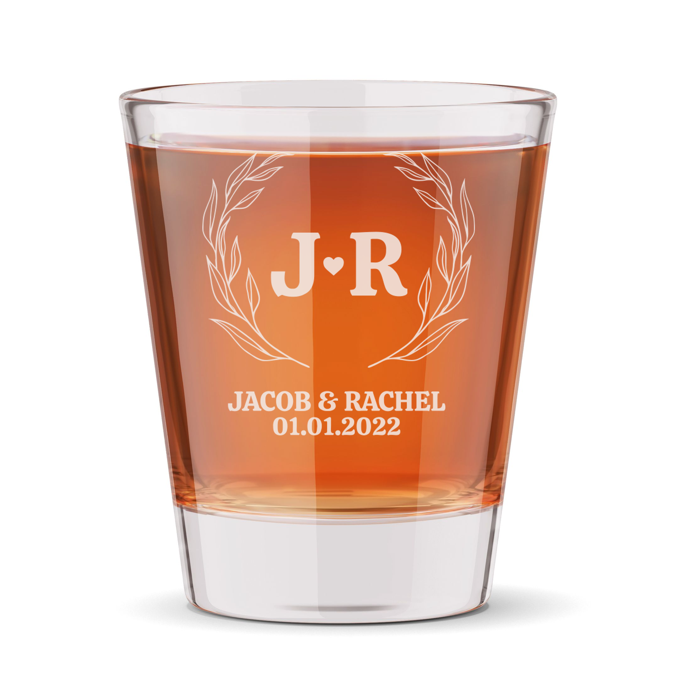Personalized Wedding Themed Shot Glass with Names Custom Engraved 1.5 oz Shot Glass